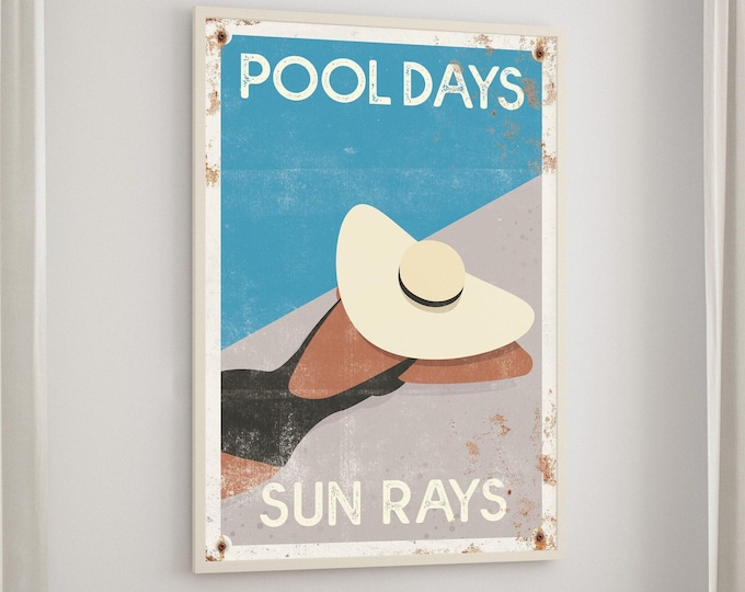 Swimming Pool Art, Modern Farmhouse Above Bed Print, Retro Summer Poolside Decor