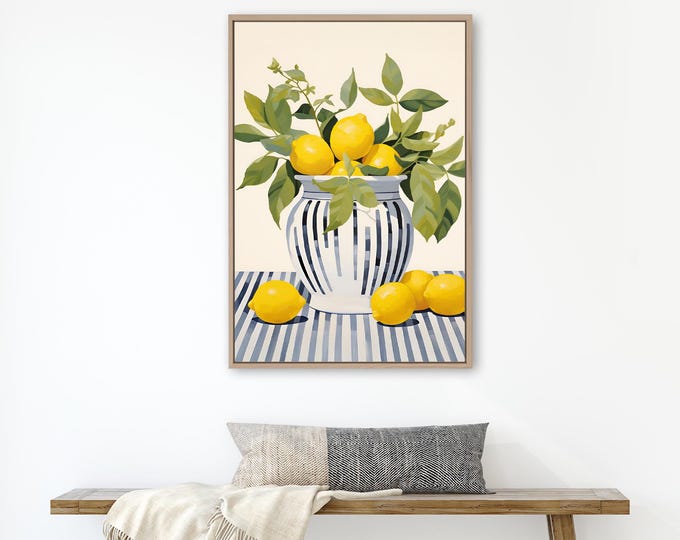 La Dolce Vita Canvas Print, Retro Italian Decor, Coastal Gift, Lemon Still Life, Vintage Palm Art, Rustic Summer Wall Hanging, Seaside Charm