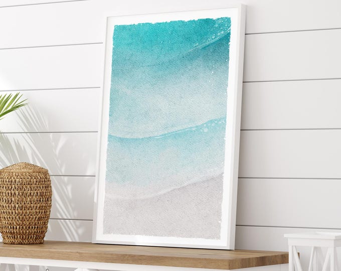Beach House Decor, Coastal Wall Art, Oversized Canvas, Large Seaside Scene, Boho Coastal Vibes, Minimalist Watercolor Beach Wave, No. 120