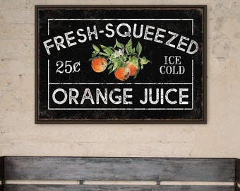 Retro Fresh Squeezed Orange Juice Stand Sign, Rustic Farmers Market Prints with Oranges, Perfect Mothers Day Gift, Many Sizes Available