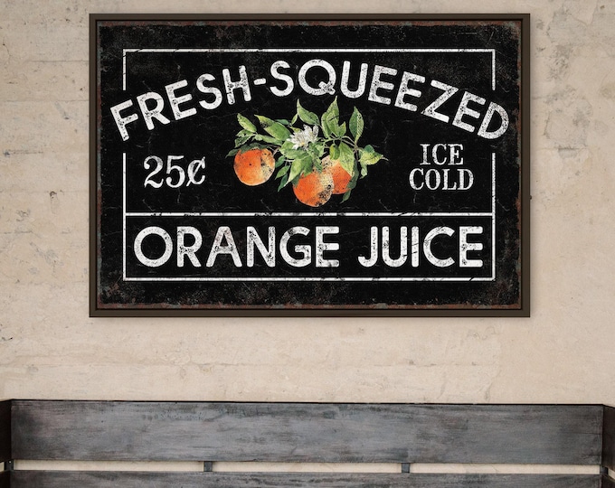 Retro Fresh Squeezed Orange Juice Stand Sign, Rustic Farmers Market Prints with Oranges, Perfect Mothers Day Gift, Many Sizes Available