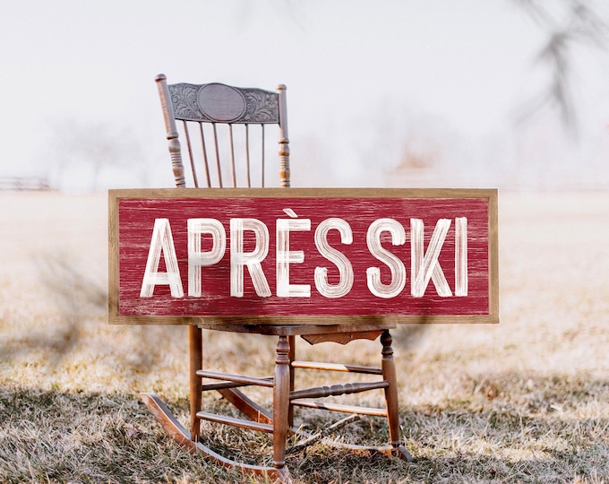 Apres Ski Wall Art: Cozy Cabin Decor (Dark Red & White, Multiple Sizes)