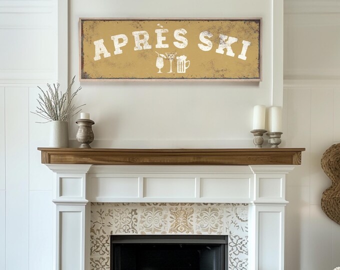 Winter Family Gift, Golden Mustard Weathered Wall Decor, Rustic Lodge Print