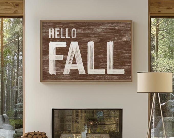 Fall Prints, Hello Fall Sign, Walnut Brown Weathered Wall Decor