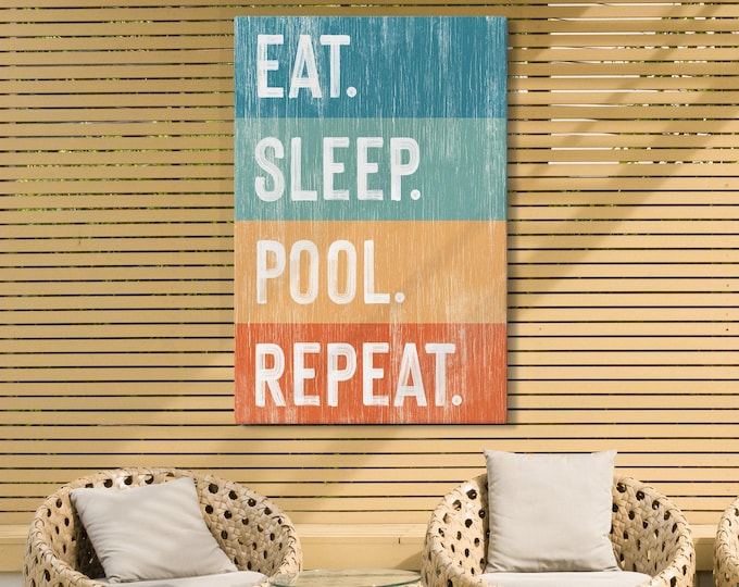 Retro Pool Wall Art Sign, Colorful Outdoor Metal Patio Decor, Pool Gift