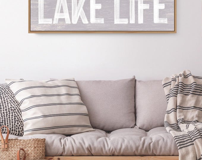Vintage Lake Life Wall Print - Rustic Purple Wood Sign