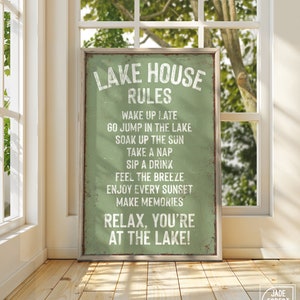 Lake House Rules Sign in Seagrass, Vintage Lake House Decor, Retro Lake Print, Green Lake Poster, Lake Gift for Her, Green Lake Wall Art