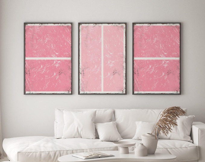 Triptych PICKLEBALL Wall Art,  3 Piece Framed Set, Pickleball Gifts, Sports-themed decor, Modern Farmhouse, Bubblegum Pink Tones