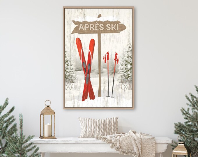 Retro Apres Ski Poster, Ski Mountain Wall Art, Apres Ski Wall Print, Winter Home Wall Decor, Ski Gift for Him, Ski Lodge Decor, Red Ski Art