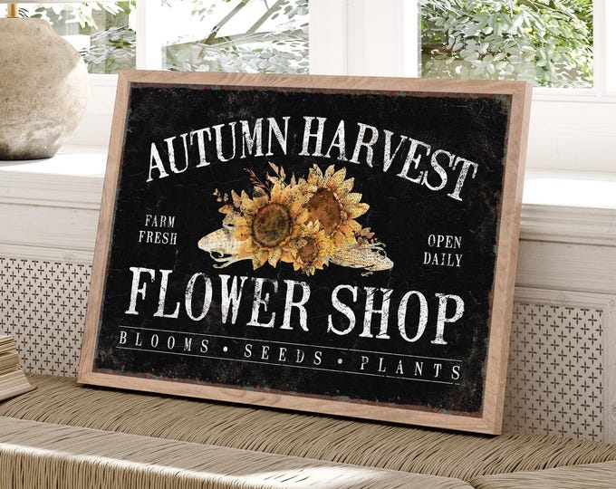 Fall Sign Decor, Flower Shop Wall Art, Black and Cream Print