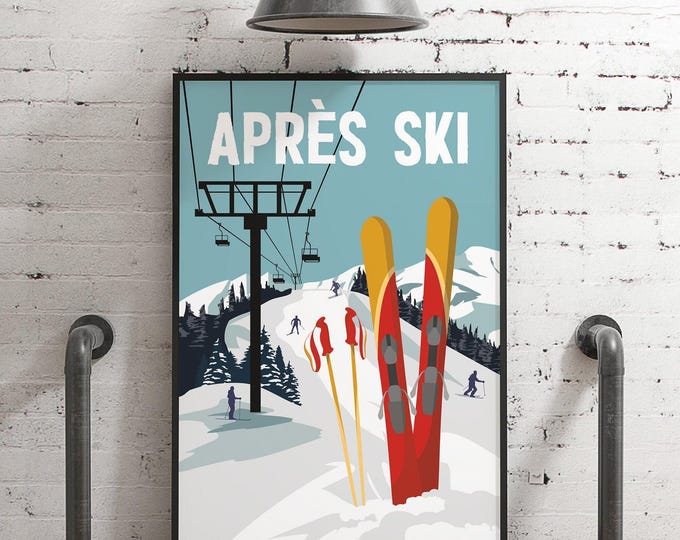 retro APRES SKI wall print, apres ski sign, vintage ski poster, retro ski signs, winter home wall decor, Canvas or Aluminum Metal Signs