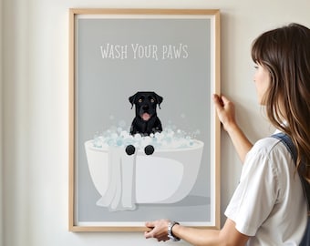 Black Lab Bath, Labrador Canine Art, Dog Mom Gift, Minimalist Wall Print, Funny Bathroom Decor, Farmhouse Gray Poster for Pets