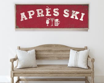 Après Ski Sign Dark Red Rustic Lodge Wall Art