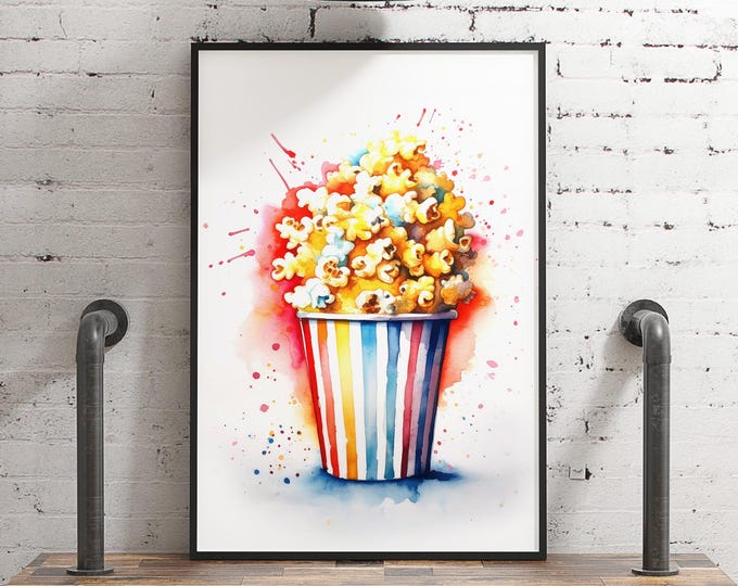 Buttered Popcorn Art, Vintage Movie Decor, Home Cinema Charm, Home Theater Gift, Summer Vibe Wall Hanging Canvas Print