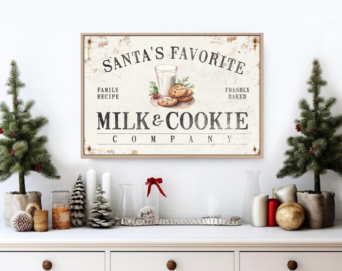 Santa's Favorite Milk and Cookie Company Sign in Barn Red and Charcoal