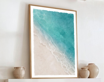 Beach House Decor, Coastal Wall Art, Boho Home Decor, Serene Coastal Scene, Large Framed Artwork for Rental, Watercolor Beach Wave, No. 112