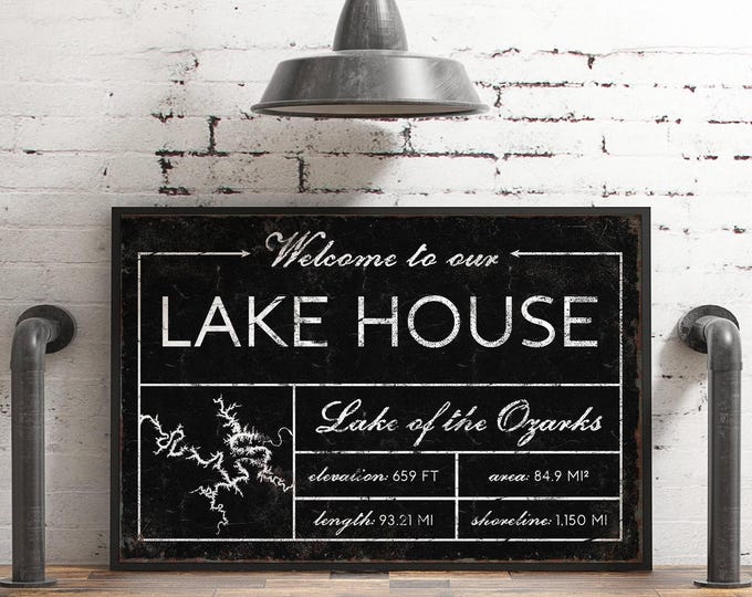 Easy Hang Art, Welcome to our Lake House Sign, Ozarks Map in Black and White Decor