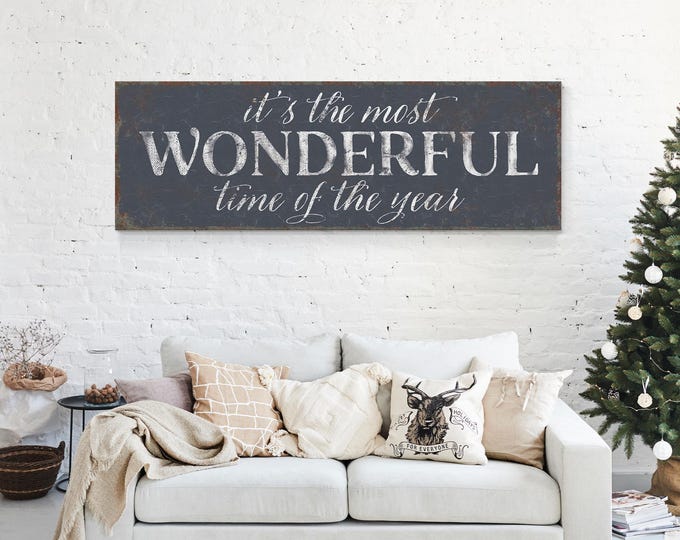 Slate Gray Christmas Wall Art, It's the Most Wonderful Time of the Year Sign, Farmhouse Christmas Home Decor, Holiday Wall Hanging