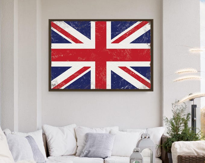 Union Jack Print, Vintage British Flag Art, Rusted Canvas or Aluminum