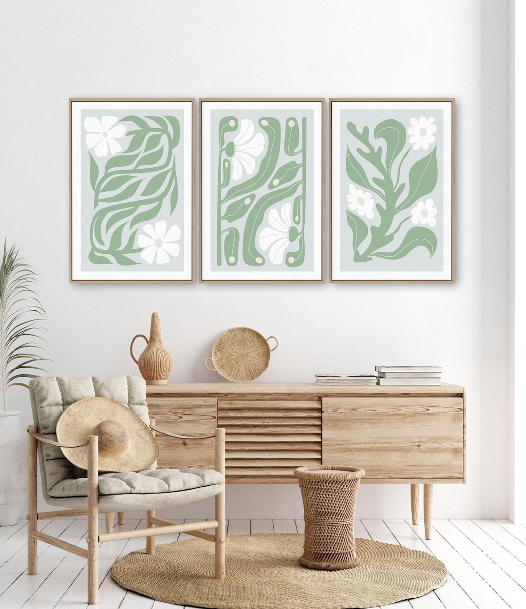 Triptych Wall Art, Abstract Wall Art, Flower Art, 3 Piece Framed Set ...