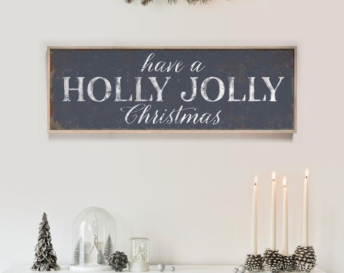 A Holly Jolly Christmas Sign in Cream White on Charcoal Navy
