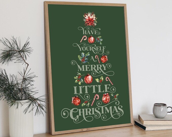 Green Christmas Sign, Word Art Tree with Candy Canes and Ornaments