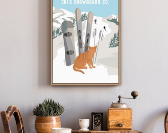 Cat Ski Poster: Retro Snowcat Design - Vintage Style Wall Art