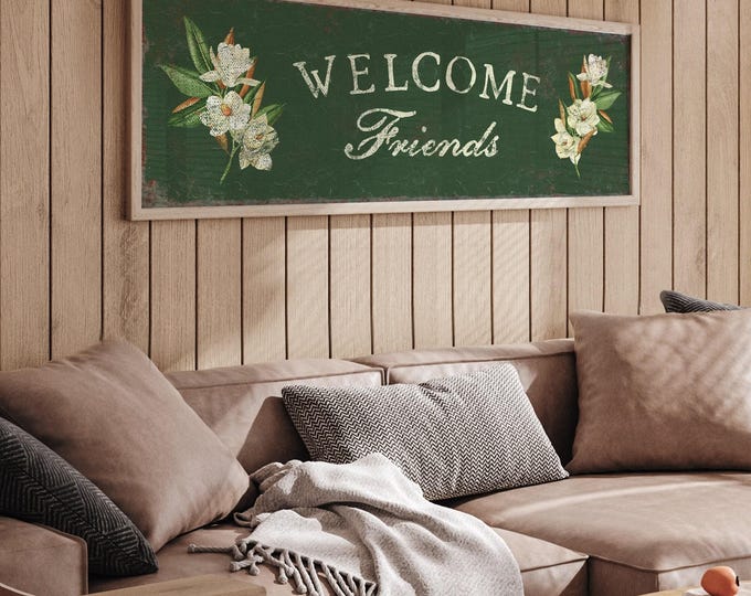 Magnolia Welcome Sign, Forest Green Floral Porch Art, Spring Front Porch Decor