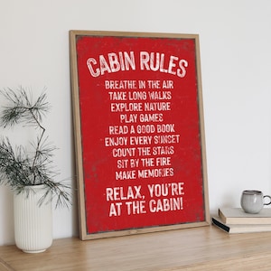 Cabin Wall Art, Ski Lodge Decor, Cabin Rules Sign, Vintage Mountain Lodge Canvas, Retro Ski Chalet Wall Art, Gift for Skier