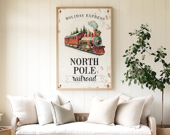Holiday Train Wall Art: Vintage Rail Sign - Canvas or Aluminum