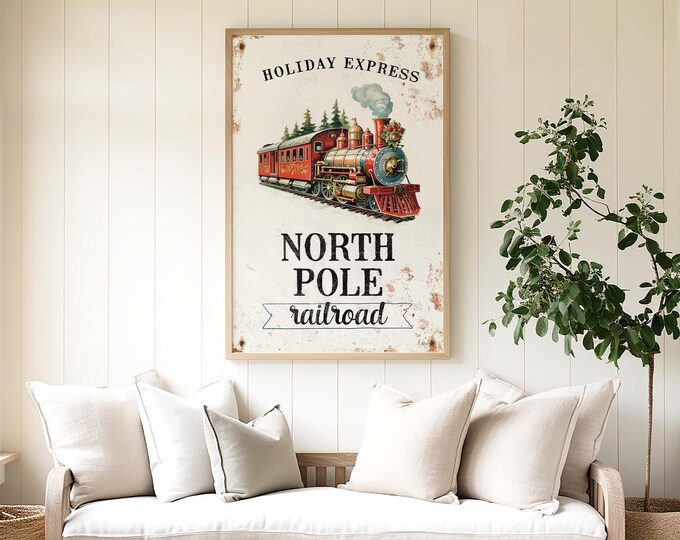 Holiday Train Wall Art: Vintage Rail Sign - Canvas or Aluminum