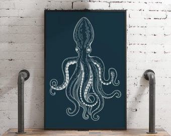 Octopus Wall Art: Coastal Kids Room Decor, Modern Farmhouse Style