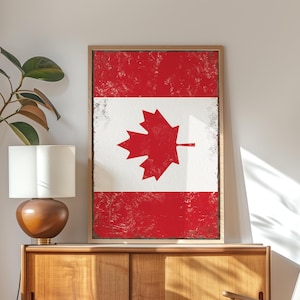 Vintage Canada Flag Poster, Distressed Canadian Flag Sign, Rustic Flag Prints, Rusted Edge, Framed Canadian Flag Poster, Gift for Canadian