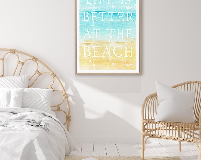 Beach House Decor, Vintage Watercolor, Modern Farmhouse, Distressed Wood Sign, Coastal Wall Art, Vacation Rental Decoration, Canvas Print