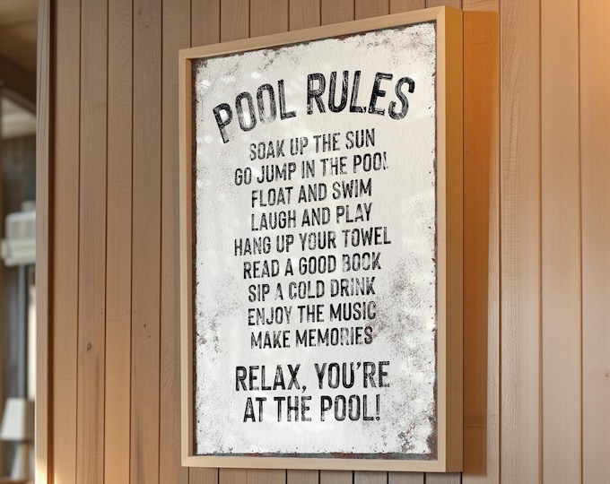 Retro Pool Rules Sign Vintage Wall Decor for Poolside, Pool Canvas Prints, Metal Pool Signs, Indoor or Outdoor Options Available, Pool House