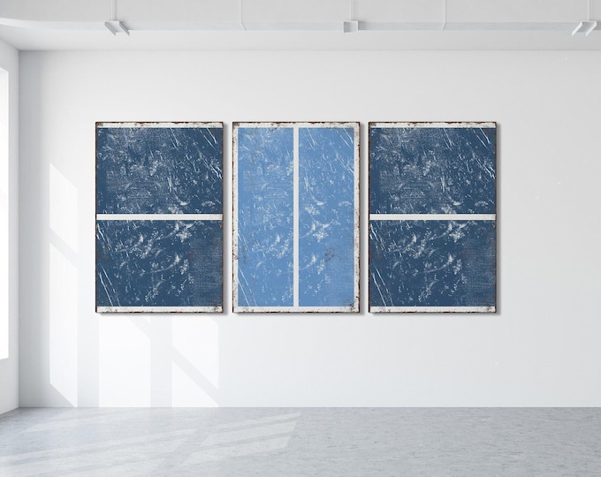 Pickleball Gift, Navy Court Line Triptych, Three Panel Distressed Sports Wall Art