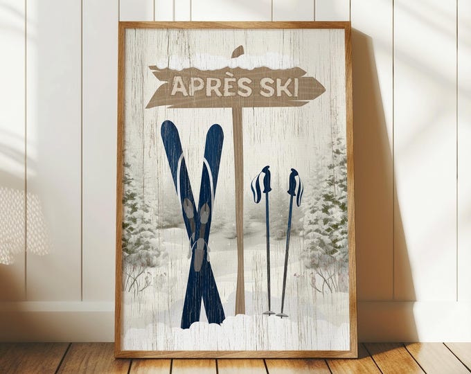 Retro Apres Ski Sign - Navy Vintage Cabin Wall Decor