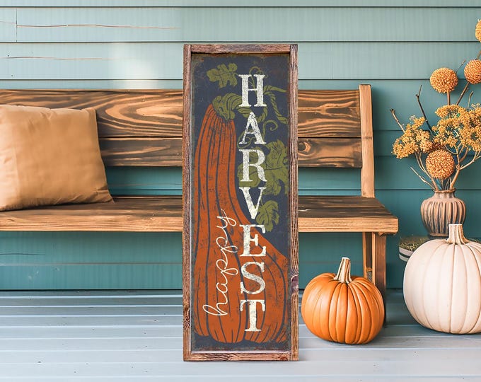 Happy Harvest Fall Porch Sign, Extra Large Fall Wall Decor, Fall Harvest Decor, Seasonal Fall Decorations, Thanksgiving Decor, Hale Navy, 18