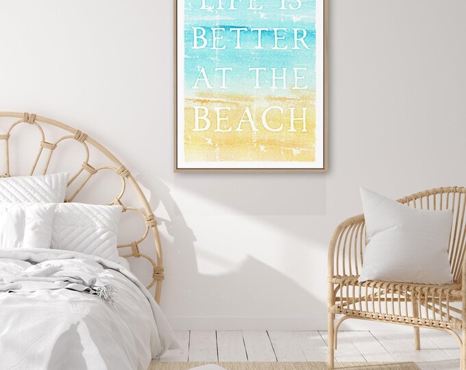 Beach House Decor, Vintage Watercolor, Modern Farmhouse, Distressed Wood Sign, Coastal Wall Art, Vacation Rental Decoration, Canvas Print
