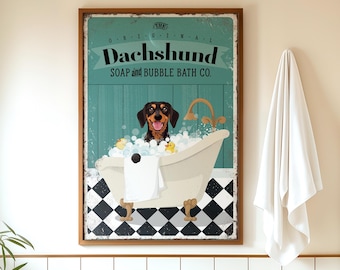 Funny Dachshund Soap Company Poster, Vintage Bathroom Wall Art, Cute Dog Design, Dog Lover Home Decor, Vintage Pet Poster, Funny Pet Art