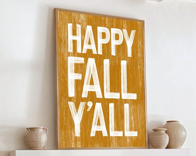 Happy Fall Yall Sign for Fall Decorating, Caramel Accent, Large Fall Wall Decor, Fall Signs for Mantel, Seasonal Wall Art, Fall Porch Decor
