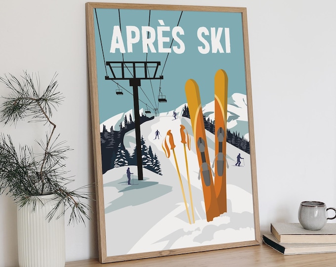 Vintage Apres Ski Sign, Retro Ski Poster, Winter Wall Decor, Rustic Farmhouse Art, Cozy Lodge Gift, Canvas or Aluminum