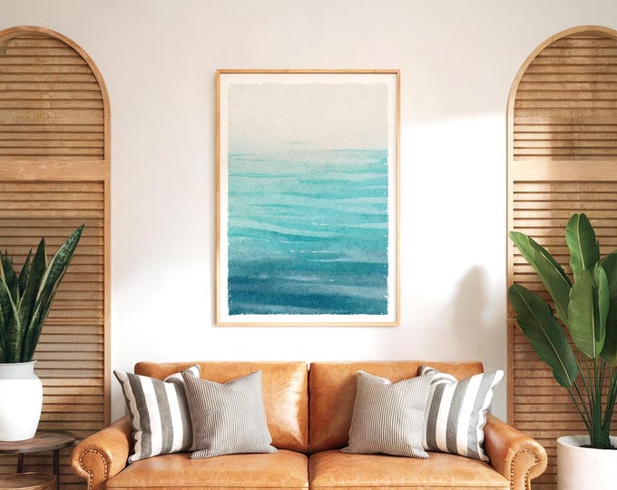 Abstract Coastal Canvas: Oversized Teal Blue Wave - Framed Art