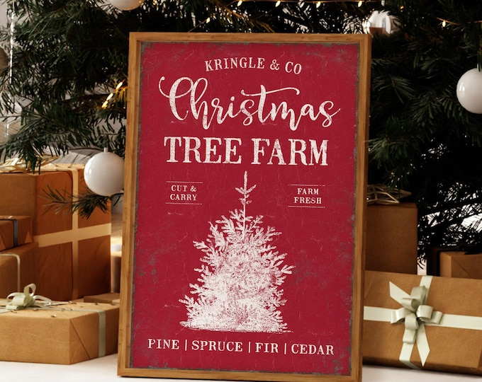 Vintage Christmas Tree Farm Sign, Farmhouse Holiday Decor, Christmas Poster