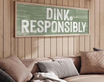 Vintage Sports Sign, Sage Green Dink Responsibly Pickleball Wall Art, Game Room Decor