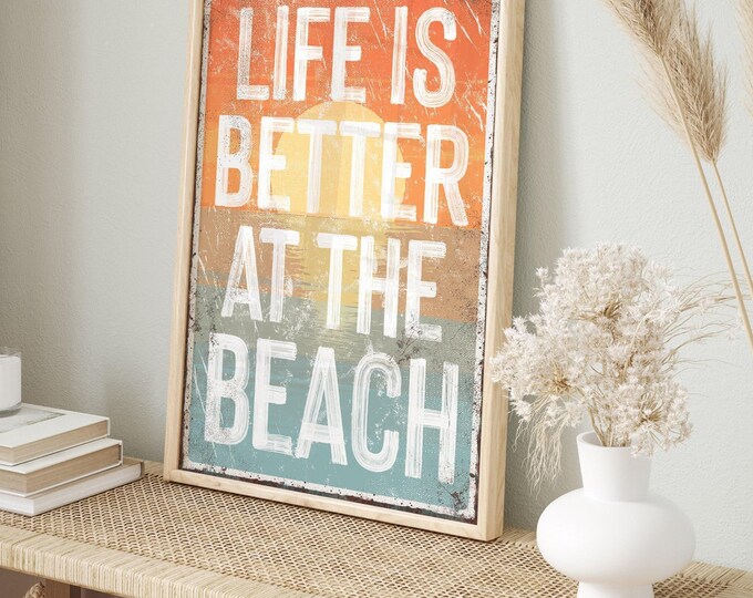 Beach House Gift, Vintage Farmhouse, Sunset Accent Decor, Distressed Wood Sign, Coastal Wall Art, Vacation Rental Charm, Warm Sunset Colors