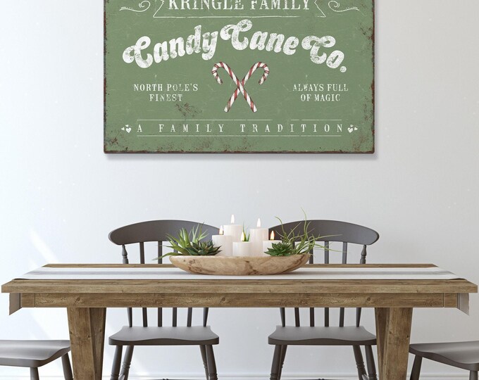 Kringle Family Candy Cane Co. Sign in Cream White on Muted Sage