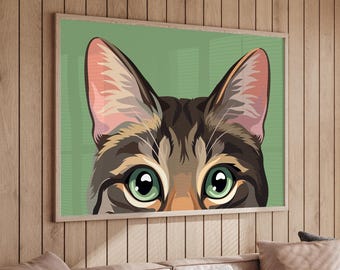 Peekaboo Cat Canvas Pop Art, Colorful Print, Large Framed Poster, Tabby Ears Design, Feline Lover Gift, Horizontal Wall Decor, Tabby Cat Art