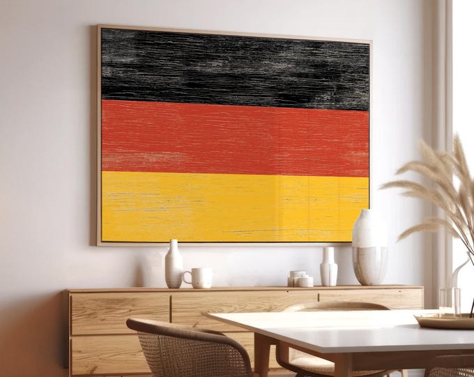 German Flag Print, Framed Canvas Art, Vintage Distressed Gift for Him