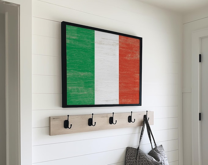 Italian Flag Print Art, Vintage Decor Gift for Italian, Large Framed Canvas, Italian Metal Flag Print, Framed Italian Flag Poster, Farmhouse
